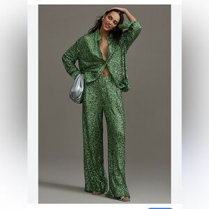 Anthropologie Antwerp Green Sequin Pants